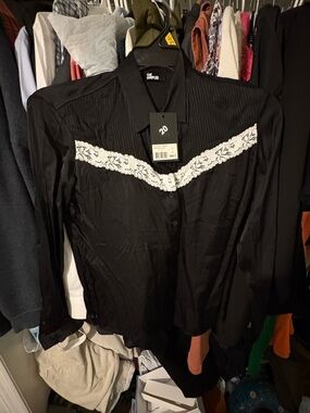 NWT Kooples Button-Up Blouse with White Lace Trim